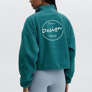 Ensembles de hauts courts surdimensionnés avec logo personnalisé sweat à capuche pour femmes sweat-shirt court brodé en polaire à épaules tombantes et épaules lourdes - Product Image 6