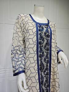 Broderie mode gaze dames Abaya pour vêtements musulmans en gros à manches longues maille Sequin lâche Robe islamique musulman Abaya - Product Image 4