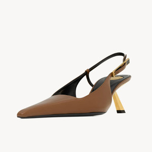 Zapatos de Tacón Alto Dorados de 5.5cm con Punta en Pico y Hebillas Metálicas para Mujer, Zapatos de Vestir con Tira Trasera y Tacón de Aguja, Sandalias Sexys con Aberturas Laterales - Product Image 1