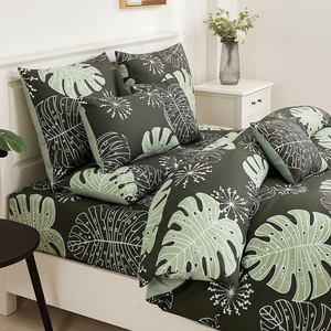 Juego de Funda Nórdica Moderna Negra con Estampado de Plantas, 100% Algodón, 200 Hilos, Ecológica, Transpirable, para Uso Diario - Product Image 4