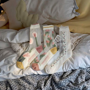 Dames Ademende Gebreide Crew Lange Sokken Geborduurde Karakter Cartoon Patronen Hittebestendig One Fits Herfst Winter Digitaal - Product Image 1