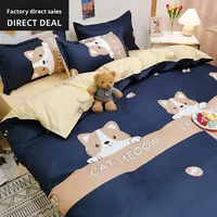 Ensemble de Literie Trois Pièces en Coton Brossé Lavé du Fabricant pour Lit Simple de Dortoir avec Drap Plat, Taie d'Oreiller et Housse de Lit
