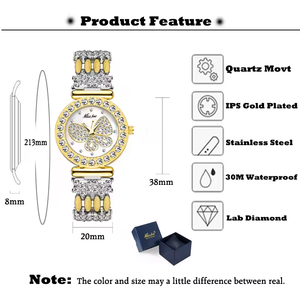 Montres pour femmes Butterfly Gold Miss Fox 2030, montre pour fille avec diamants, montre-bracelet étanche, bracelet cœur offert en cadeau, montres mécaniques - Product Image 5