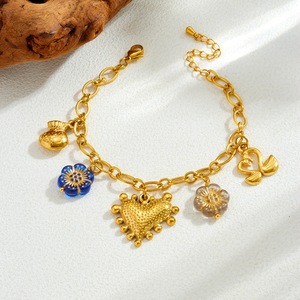 Fashionable Gold Plated Heart Charm Bracelet Zinc Alloy Multi Element Pendant Flower Money Bag Swan Women's Jewelry Gift - Product Image 3