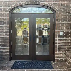 PHINO Außen Holz Haupteingang Haustür Doppel Holz bogen Eingangstüren mit Smart Türschloss