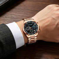 Montre chronographe multifonction pour hommes, en alliage, 45mm, aiguilles lumineuses, Date, résistant à l'eau 30M, bracelet en acier inoxydable, mouvement à Quartz