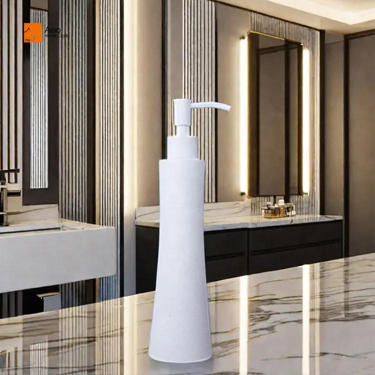 White Hotel Amenities Dispenser Fancy Soap and Shampoo Stand with Refillable Liquid Hand Wash Soap Container