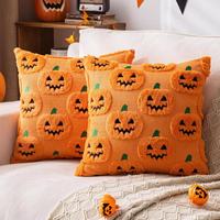 Housse de coussin moderne tissée 100 % polyester, motif fantôme d'Halloween et citrouille, pour canapé de salon, décoration de fête et chambre à coucher