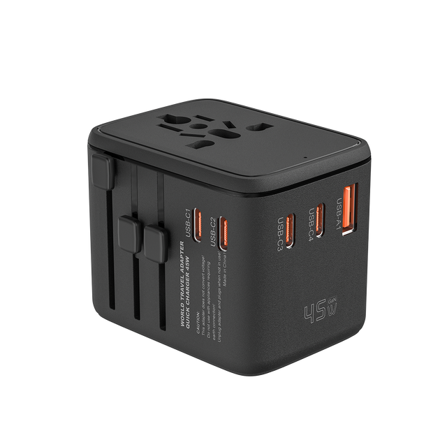 Latest 3AC Gan 70W Travel Charger Universal Adaptor Multi Plug International Travel Adapter with 1 USB and 4 Type C
