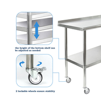 Table de préparation en acier inoxydable, avec roulettes à roulettes, robuste, commerciale, avec sous-étagère réglable, pour Restaurant, maison, hôtel, 1 pièce