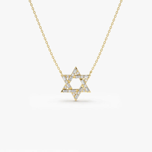 Collar Clásico con Estrella <span class=keywords><strong>de</strong></span> <span class=keywords><strong>David</strong></span> Chapado en Oro <span class=keywords><strong>de</strong></span> 14K con Micron Pavé, Colgante <span class=keywords><strong>de</strong></span> Circonita Cúbica, Joyería <span class=keywords><strong>de</strong></span> Latón para Regalo Unisex - Product Image 1
