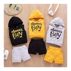 Ms-422 set di vestiti per neonati 0-12 mesi 1-3 anni lettera gilet con cappuccio + Shorts per bambini estivi set di abbigliamento per bambini - Product Image 1