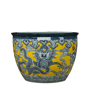 Macetas de <span class=keywords><strong>jardín</strong></span> de porcelana china grande antigua de Jingdezhen, macetas talladas a mano con patrón de dragón amarillo esmaltado para jardinería doméstica - Product Image 3