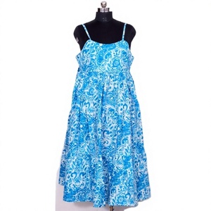 Robe midi sans manches pour femme, décontractée, écologique, respirante, imprimé floral léopard, légère, en coton indien tricoté - Product Image 1