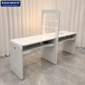 <span class=keywords><strong>Mesa</strong></span> de <span class=keywords><strong>Manicura</strong></span> Doble Moderna Blanca con Colector de Polvo, Partición Acrílica LED y Tomacorriente para Salón de Uñas - Product Image 1