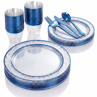 Ensemble d'assiettes en plastique or rose, assiettes jetables avec bordure or rose, élégantes et résistantes, pour mariage et fêtes
