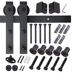 WEKIS High Quality Brass M00002 Barn Door Track System Hardware <b>Kit</b> 6.6FT Sliding Door Set Soundproof Satin Black Finish - Product Image 2