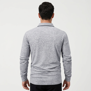 Chemise à manches longues pour homme en jersey de coton gris uni, col boutonné, tricotée, respirante, infroissable, imprimée numériquement - Product Image 6