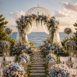 Ensemble complet <span class=keywords><strong>de</strong></span> <span class=keywords><strong>mariage</strong></span> thème Romantisme <span class=keywords><strong>de</strong></span> Jardin Côtier, Arche d'hortensias bleus et roses, Centre <span class=keywords><strong>de</strong></span> table en mousseline transparente, <span class=keywords><strong>Toile</strong></span> <span class=keywords><strong>de</strong></span> <span class=keywords><strong>fond</strong></span>, Vente en gros OEM à guichet unique - Product Image 2