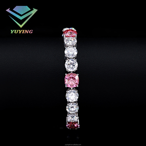 Bracelet tennis en argent sterling 925 avec moissanite rose fantaisie VVS, plaqué or 18 carats, serti griffes, style hip-hop, pour cadeau unisexe - Product Image 2