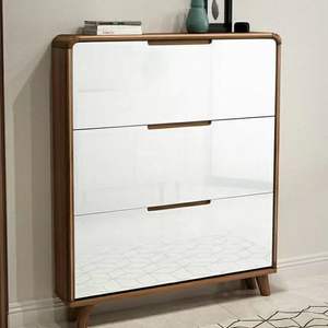 Ultra Thin Minimalist Flip Top Solid Wood <b>Shoe</b> <b>Cabinet</b> 17cm <b>Narrow</b> Chinese Style Entryway Storage For Home Small Apartment - Product Image 3