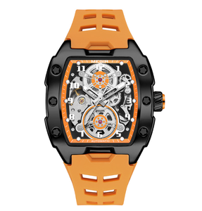 Reloj mecánico automático MEGIR para hombre, caja rectangular de acero inoxidable, correa de silicona, esfera hueca, reloj deportivo de 42mm - Product Image 5