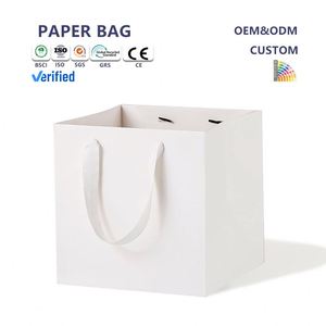 Durable Recyclable Kraft Paper Square Shopping Bags Flexographic Printed <b>Ribbon</b> Handles for Sushi Chocolate Gift Promotion Fast - Product Image 1