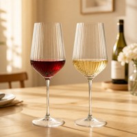 Offre Spéciale – Verre à pied classique en verre transparent avec rayures verticales en relief pour vin rouge et dessert – Fabrication mécanique – Cadeau d'affaires
