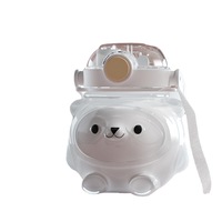 Vaso de agua de plástico con pajita de oso de dibujos animados para niños, diseño de panda súper lindo de verano, doble bebida, gran capacidad, alta estética