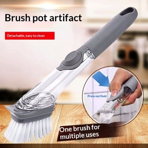 <strong>New</strong> Multi-function Plastic Automatic <strong>Liquid</strong> Adding Pot <strong>Dishwashing</strong> Sponge Brush with Handle for Kitchen Cleaning - Product Image 2