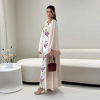 Blanc Feuille d'or Abaya Fleur Cloche Manches Luxe Maxi Robe Quotidien Élégant Porter Multi Pack Remise En Gros Exclusif