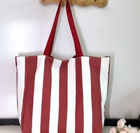 Bolsa de Mano de Lona de Algodón Grueso Personalizada con Estampado Rojo de Rayas Anchas, Bolsa de Compras Ecológica Reutilizable para el Supermercado y el Uso Diario