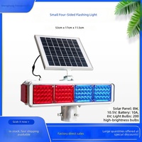 Feux de signalisation clignotants à LED solaires à quatre faces en aluminium, indice de protection IP65, pour autoroutes, routes urbaines, zones de construction (rouge bleu)