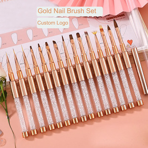 Pinceau liner pour nail art en nylon 11 mm avec manche en métal doré et logo personnalisé, à tête unique, pour application en une seule traite, pour détails 3D, effet ombré et ligne française en acrylique - Product Image 1