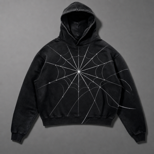 <span class=keywords><strong>Sweat</strong></span>-shirt à <span class=keywords><strong>capuche</strong></span> vintage délavé pour homme, motif toile d'araignée métallique style Line-Art, idéal pour le streetwear, vente en gros, personnalisation OEM ODM - Product Image 1