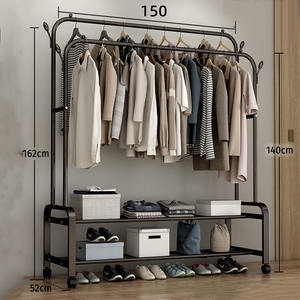 Zware Dubbellaags Metalen Kledingrek Wielen Vrijstaande Kledingorganizer Voor Slaapkamer Wasruimte Opslag Voor Woonkamer - Product Image 6