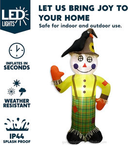 Custom 8FT Inflatable <b>Scarecrow</b> with Sunflower <b>Hat</b> & Patchwork Pants - Halloween Yard Decoration Fall Festival Decor - Product Image 5