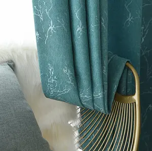 Factory Supply Blue Blackout Jacquard Curtains For Living Room Polyester Nordic Modern Solid Color Curtain Fabrics