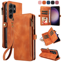 Dompet Kulit PU untuk Samsung S24 Ultra, 9 Slot Kartu + Kantong Koin Ber-resleting, Penyangga, Pemblokir RFID, 360 °   Perlindungan