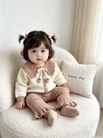 Ensemble de vêtements tricotés mignons pour filles d'hiver, pull chaud à fleurs pour enfants, sweat-shirt, pantalon long, ensemble de vêtements deux pièces