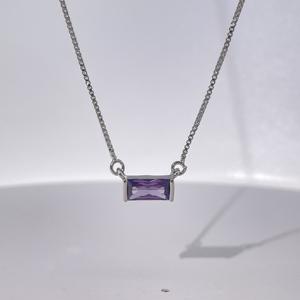 Collar con Colgante de Piedra Preciosa de Corte Baguette en Tono Plateado de Tianyu Gems para Mujer, Joyería de Cadena Delicada Moderna y Minimalista - Product Image 2