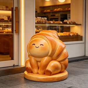 Escultura de Personaje Sonriente en Pose de Sentadilla de FRP F069, Decoración para Acera, Anticorrosión, Estatua Gigante de Pan de Mantequilla de Dibujos Animados - Product Image 1