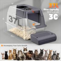 Bac à litière pour chat entièrement fermé OEM, grand modèle en métal, 20L, plateau pliable, couvercle en acier inoxydable, tiroir amovible, contrôle automatique des odeurs