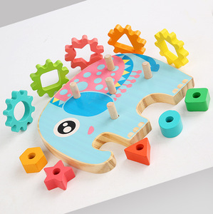 Vente en gros <span class=keywords><strong>de</strong></span> blocs <span class=keywords><strong>de</strong></span> forme géométrique pour bébé éléphant hibou Jeux <span class=keywords><strong>de</strong></span> société éducatifs Cadeau en bois Jouets pour garçons et filles - Product Image 6