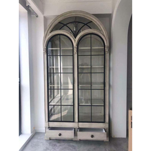 Gabinete de vino antiguo de Arte Americano, puerta doble de cristal de Metal europeo, renacimiento arquitectónico chino, madera maciza, arqueado Vintage - Product Image 2