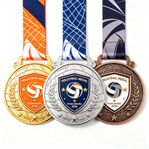 เหรียญวอลเลย์บอลแบบกำหนดเอง รางวัลทีม โลหะผสมสังกะสี ของที่ระลึกกีฬา เหรียญโลหะส่วนบุคคลพร้อมริบบิ้น ราคาจากผู้ผลิต - Product Image 1