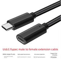Cable de Extensión USB 3.1 Tipo-C Macho/Hembra, 10 Gbps, PD 100 W, 5 A, Carga Rápida, 4K/60 Hz, Revestimiento de PVC Blindado, para Auriculares de Computadora IOS