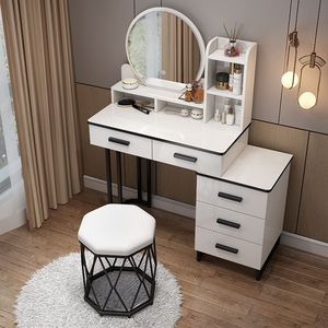 Ensemble de coiffeuse moderne avec miroir LED, coiffeuse blanche brillante avec armoire latérale et tabouret - Product Image 6