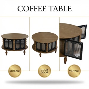 31.5-inch Round Three-Door Modern Wooden Decorative Eco-Friendly Coffee <b>Table</b> <b>for</b> <b>Dining</b> and Living Rooms - Product Image 6