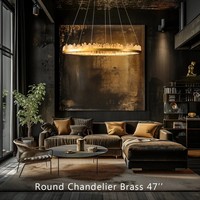 Lustre rond moderne de 36 pouces en laiton et cristal de quartz transparent, luminaire suspendu